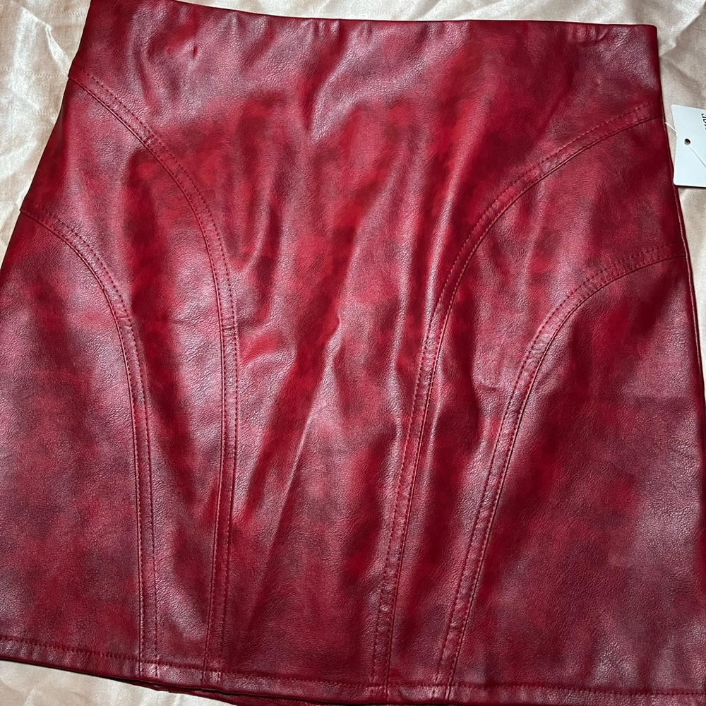 Bear dance red Leather Skirt